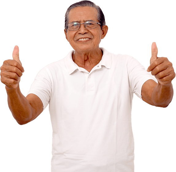 A happy old man showing thumbs up.