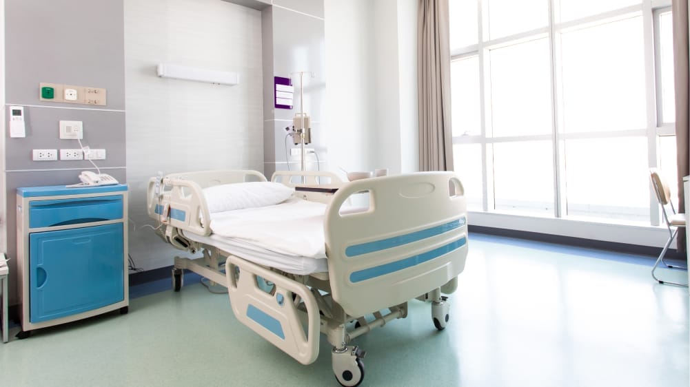 The view of a room in the hospital.